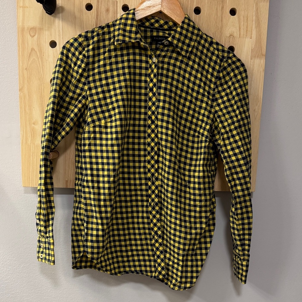 Talbots Women's Button Down Shirt in Yellow and Black Plaid
